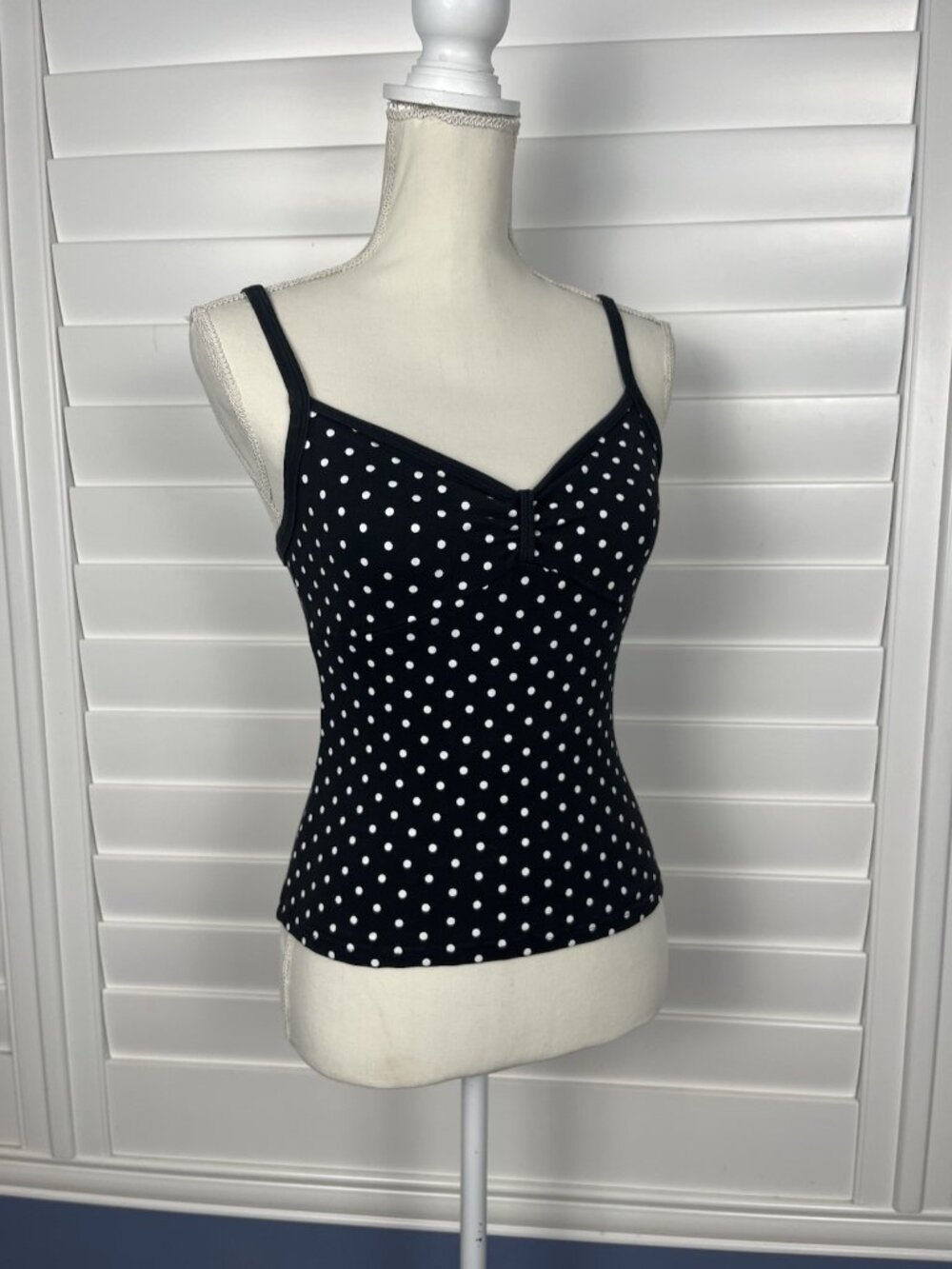 Energie Women’s Medium Black Polka Dot Ruched Bust Cami Tank Top Y2K
